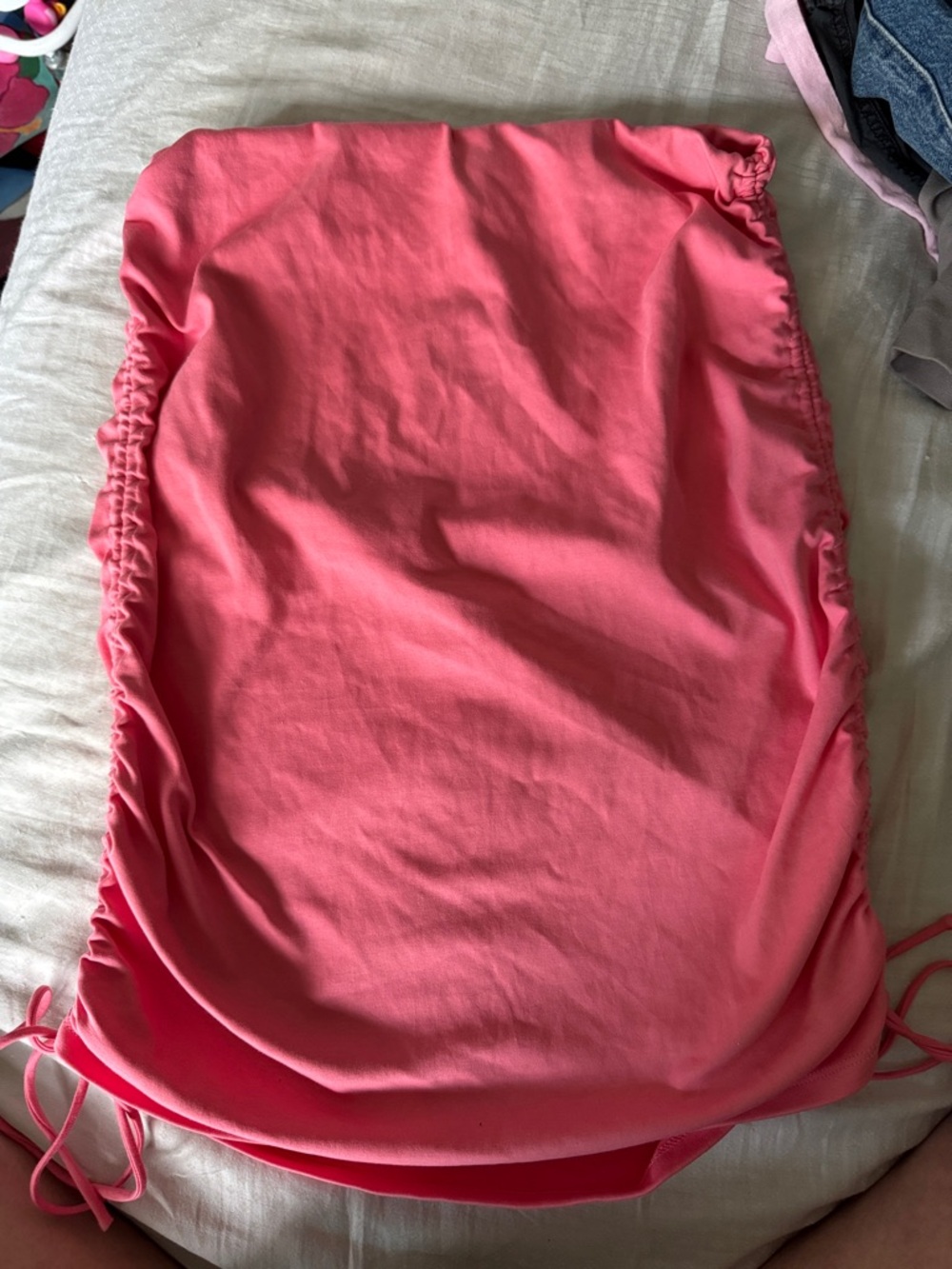 OAK + FORT Coral Pink Ruched Midi Skirt